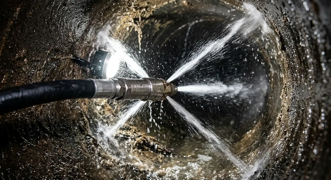 High-pressure hydro jetting nozzle cleaning sewer pipe for Emergency Drain Service in Economy